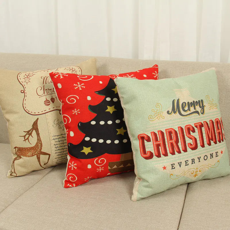 Christmas Cushion Cover 45x45cm – Premium Linen Pillowcase for Holiday Home Decor
