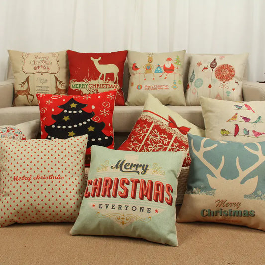 Christmas Cushion Cover 45x45cm – Premium Linen Pillowcase for Holiday Home Decor
