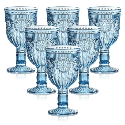 12 Oz Vintage Sunflower Embossed Plastic Wine Goblets – Unbreakable Acrylic Stemware (Set of 6)