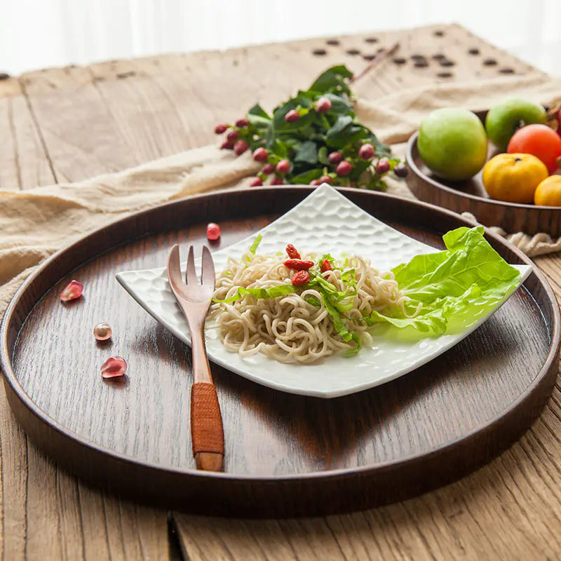 Japanese Style Wooden Round Tray for Serving Tea, Snacks & Desserts